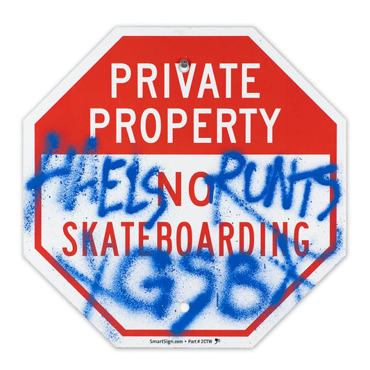 Private Property No Skateboarding Sign - V - 12 x 12 Inches